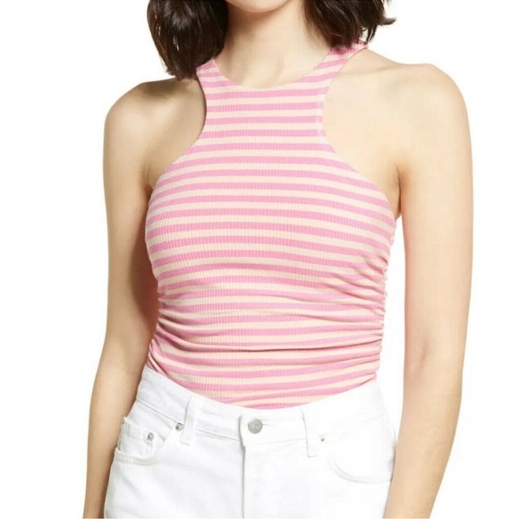 NWT AFRM Ruskin Ribbed Racerback Sleeveless Tank Top in Pink/Nude Stripe size XL - Picture 1 of 9